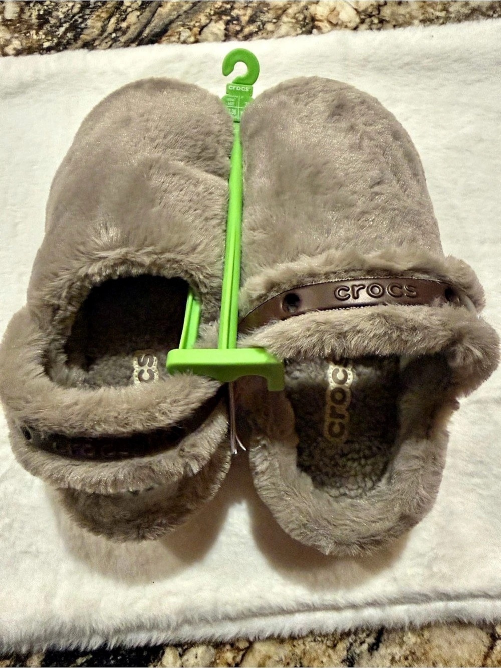 Crocs Classic Unfurgettable Lined Clog Taupe with Cream Soles Lined Slippers Wom